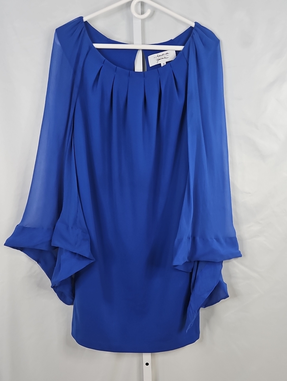 Badgley Mischka Royal Blue Chiffon Bell Sleeve Dress Medium